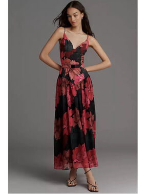 Women's HUTCH Floral Maxi Dress Size 4 Black Pink